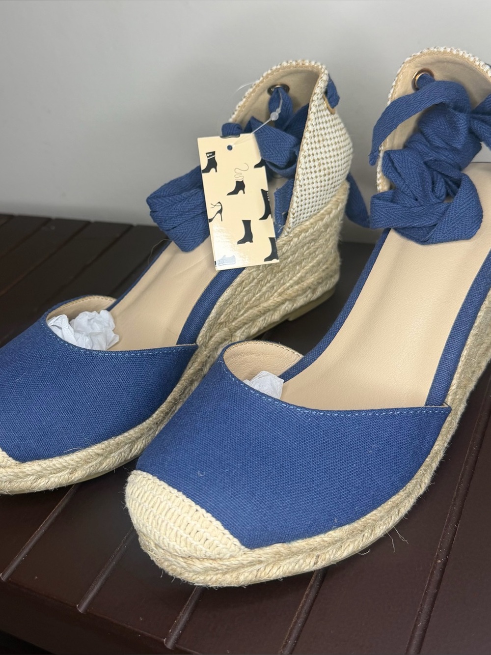 Women’s Blue Canvas Espadilla Sandals with Ankle Tie.